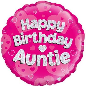 Oaktree 18inch Happy Birthday Auntie Pink Holographic - Foil Balloons